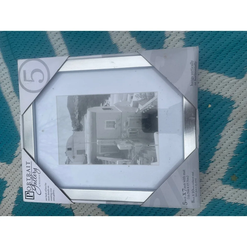 Malden Portrait Gallery Silver Brushed 8x10 Wall Picture Frame Matted to 5x7